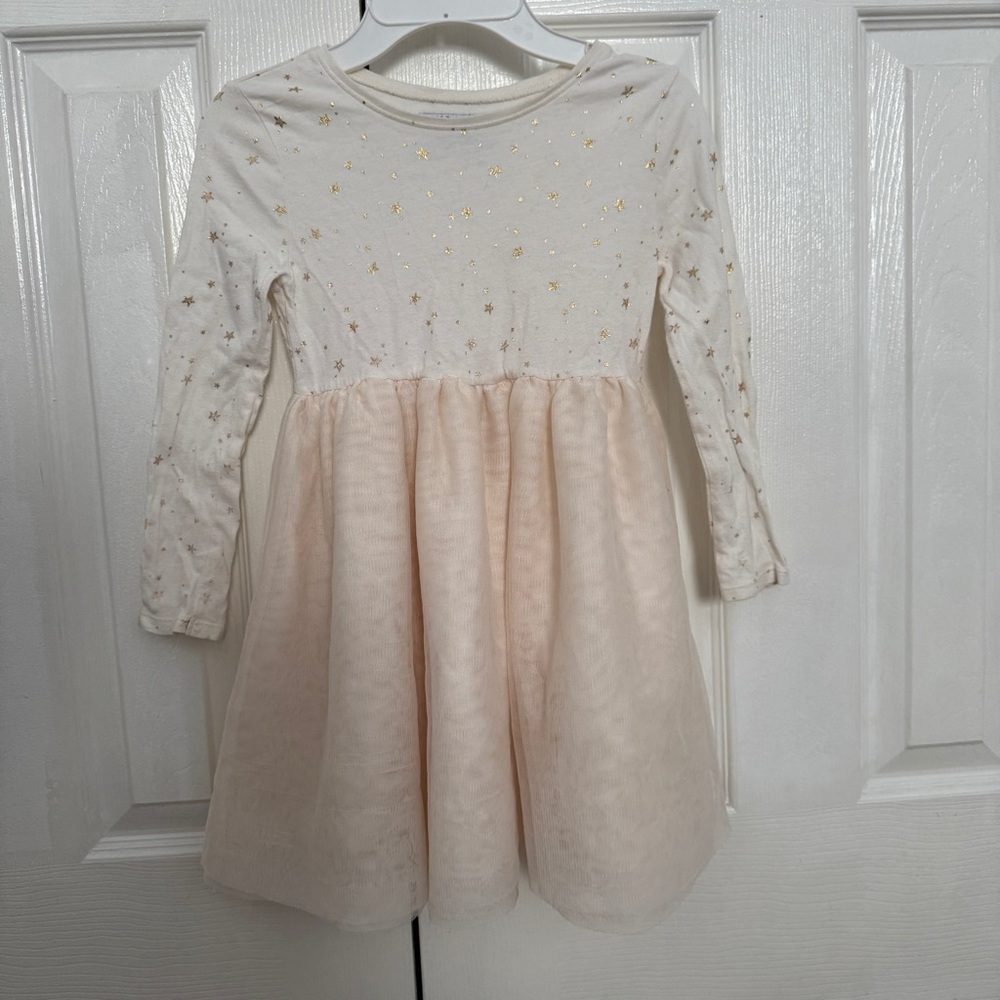 Old Navy Gold Star Cream Tulle Dress with 3/4 Sleeves